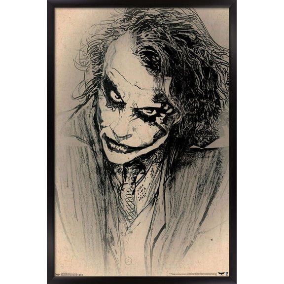 DC Comics Movie - The Dark Knight - The Joker - Sketch Wall Poster, 14.725" x 22.375", Framed