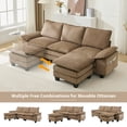thumbnail image 3 of BRILHAMEZ 107"Modern L-Shaped Sectional Sofa with Movable Ottoman 4 Seat Cloud Sofa Modular Corduroy Deep Seat Couches for Living Room for Living Room, Apartment, Brown, 3 of 9