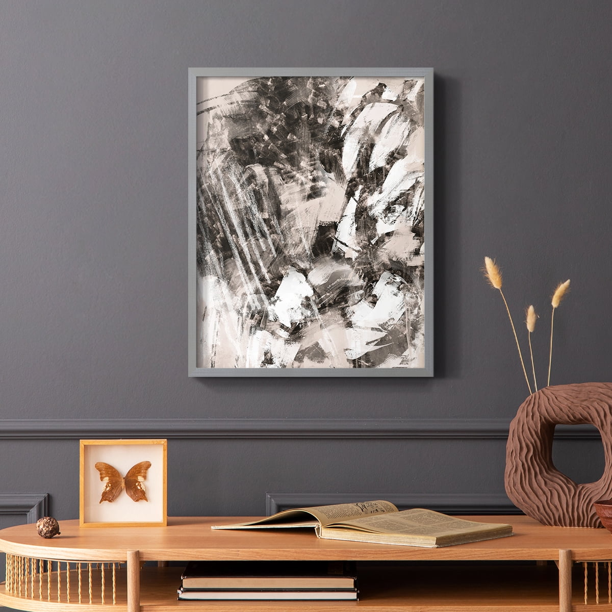 Blush Blackboard I Framed Print in Gray Solid Wood Framed Print No Nail Hanging