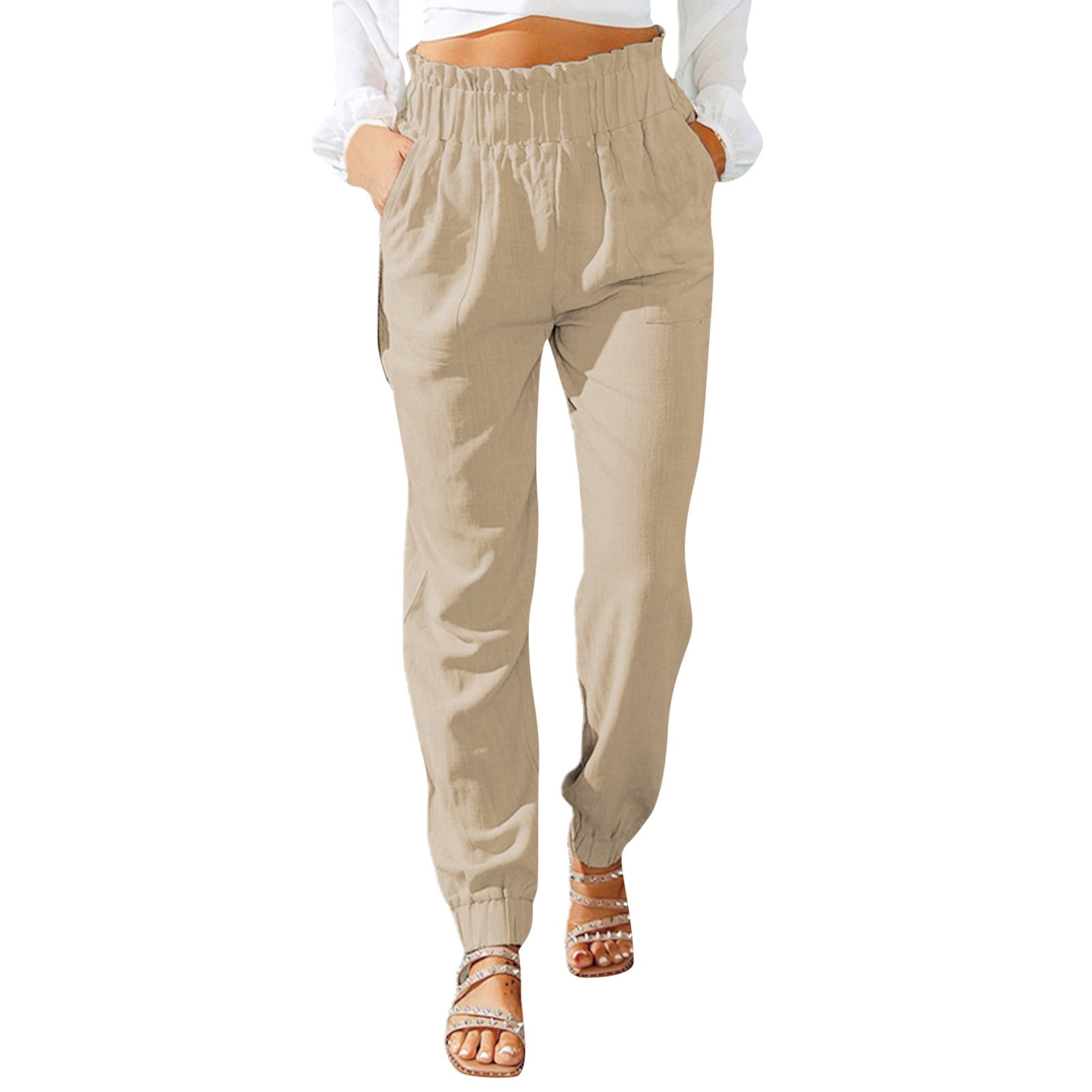 PEASKJP Women's Relaxed-Fit Austyn Knit-Waist Cargo Capri Pant Sweatpants  White - Walmart.com