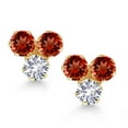 thumbnail image 2 of Gem Stone King 14K Yellow Gold Red Garnet and White Created Sapphire Three Stone Stud Earrings for Women (0.86 Cttw, Gemstone January Birthstone, Round 3MM), 2 of 4