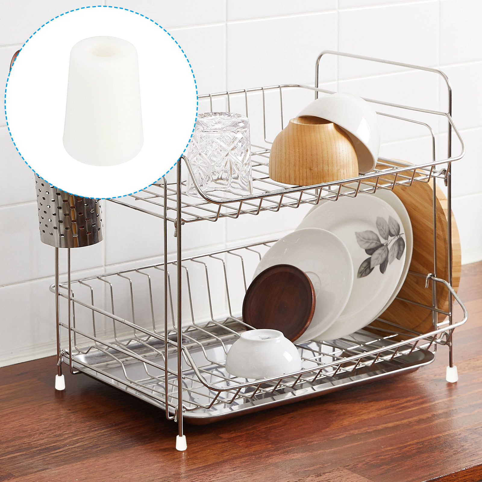 Unique Bargains Kitchen Sink Rack Feet Protective Replacement Bumpers White