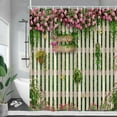 thumbnail image 3 of Rustic Pink Flowers Shower Curtains Spring Floral Plants Wood Fence Garden Wall Hanging Polyester Home Bathroom Decor with, 3 of 6