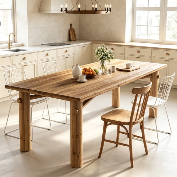 63 in Wood Dining Table, Farmhouse Style, Seats 4-6
