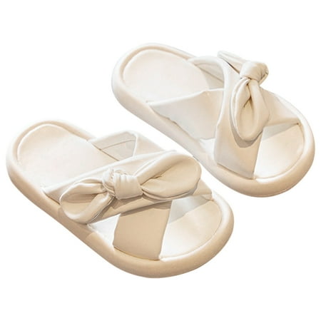 

dmqupv Toddler Girl Flip Flops Slippers Soft Cute Bow Slippers Cozy Open Toe Home Shoes Comfy Summer Girl Toddler Sandals Sandal Beige 2.5