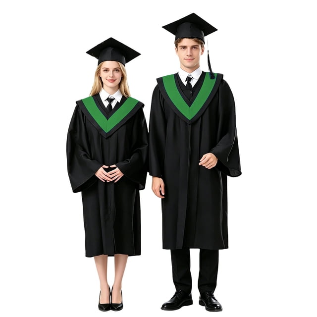 FYEGRE Elegant Graduation Gown Doctoral Commencement Attire Matching Cap Tassel Ensemble For Formal Green M