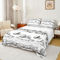 jejeloiu Western Cowboy Tribal Full Size Sheets,Rustic Farmhouse Cabin Bed Sheets,White Gray Sheet Sets For Boys Teens,Luxury Bedroom Decor,4-Piece