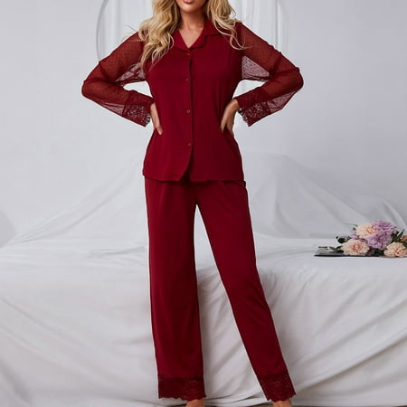 

SELONE Pajama Sets for Women Soft Plus Size Lingerie Comfortable 2 Piece Set Fashion Pajamas Home Service Two-piece Suit Nightgowns Pj Set for Valentines Day Anniversary Wedding Honeymoon Red XL