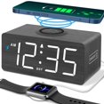 thumbnail image 1 of Reloj despertador DreamSky de madera con cargador inalámbrico de 10 W, 1 of 8