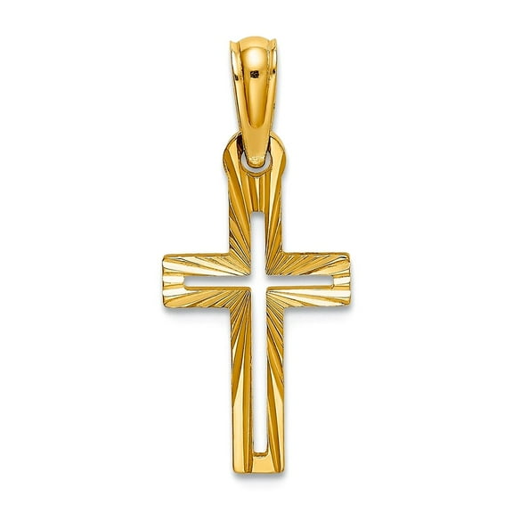 10k Solid Yellow Gold Sparkle-Cut Religious Faith Cross Charm 22mm Long Pendant Necklace for Women