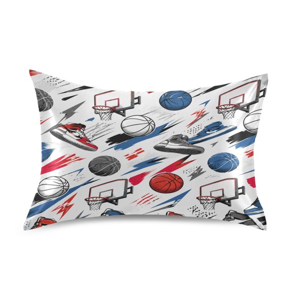 Satin Pillow Case Envelope Pillow Covers Queen Size Soft Pillow Cases for Bedroom, Basketball Vibes Printed