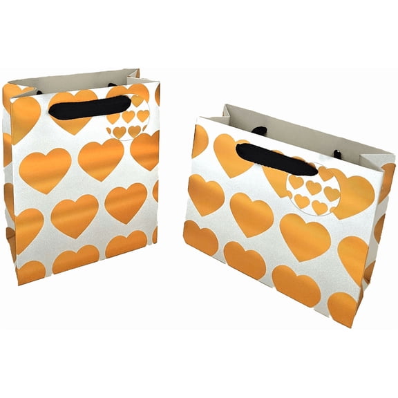 Gift Bags White with Gold Hearts 2 Pack 7x6x3 Inches