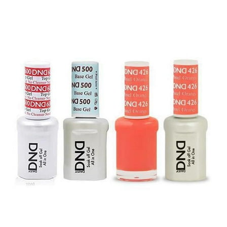 DND Daisy Nail Design Gel Polish 4ct Combo - Base, No Cleanse Top, Gel, & Lacquer - Pastel Orange 426