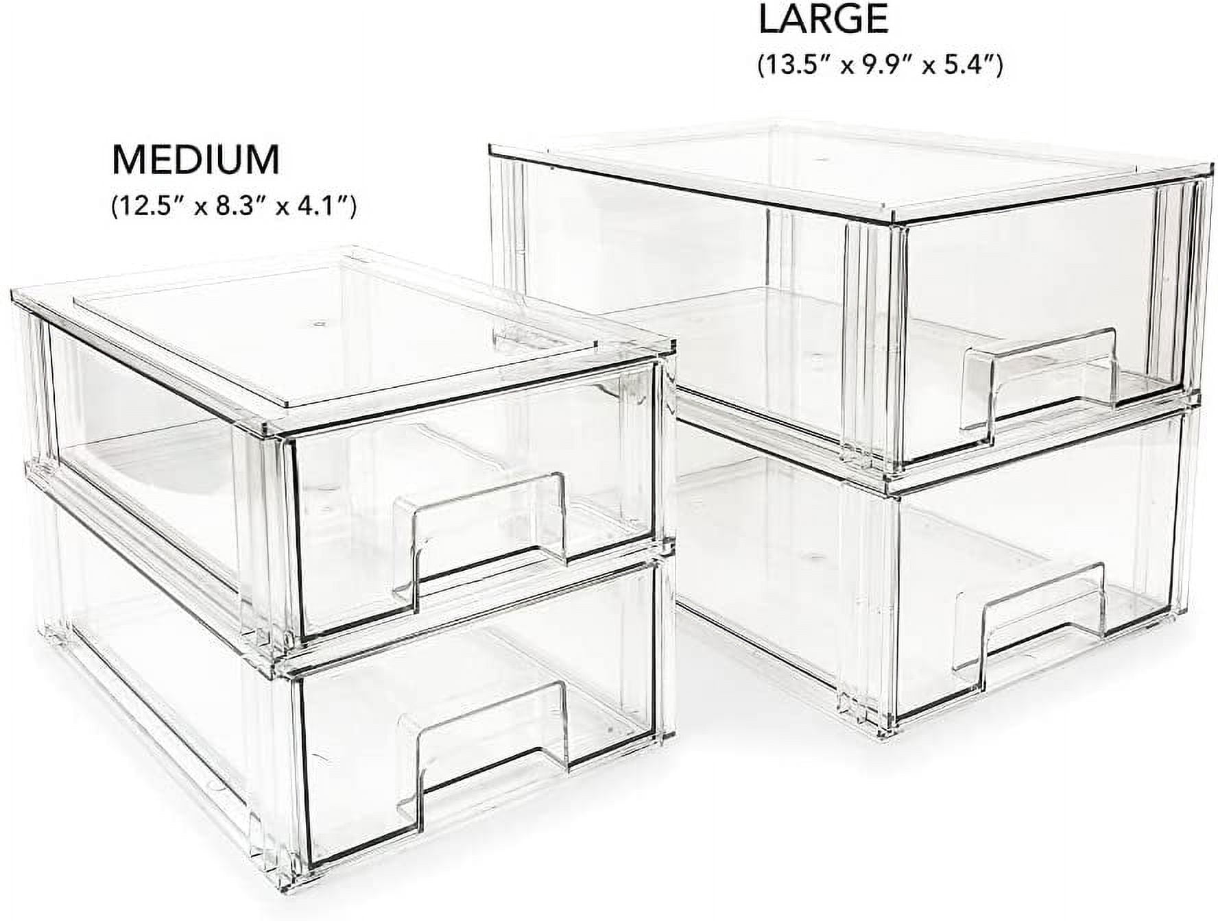Isaac Jacobs Medium Stackable Organizer Drawer 12.5 x 8.3 x 4.1, Clear Plastic Storage Box, Pull-Out Bin, Home, Office, Closet & Shoe Organization, BPA-Free, Food / Fridge / Freezer Safe Medium