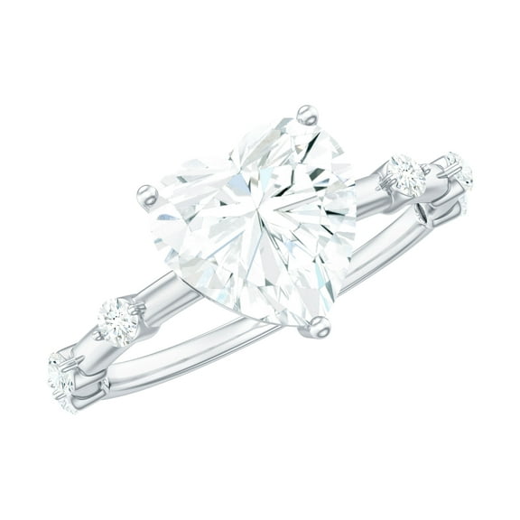 Rosec Jewels Certified Moissanite Heart Engagement Ring 2 Carat - Solitaire Ring for Women (8 mm, D-VS1 Quality), 925 Sterling Silver, US 4.00