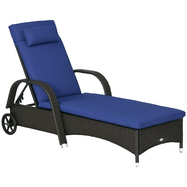 Outsunny Chaise Longue en Rotin avec Appui-Tête et Dossier Ajustables