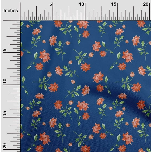 oneOone Cotton Flex Royal Blue Fabric Flower & Leaves Watercolor Dress Material Fabric Print Fabric By The Yard 40 Inch Wide