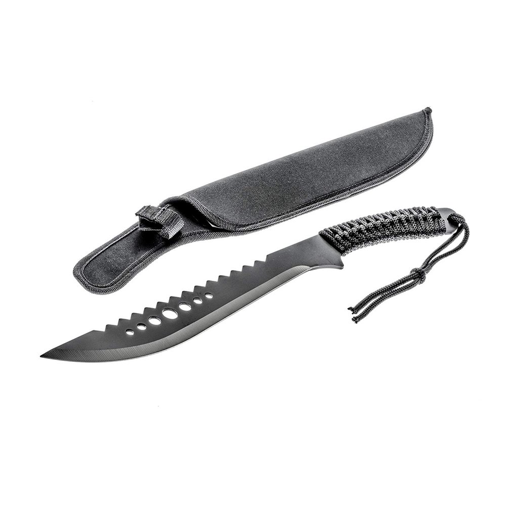 SE Kfd672 15.5" Black Stainless Steel Kukri Machete with Zigzag Serrated Spine And Blade Holes