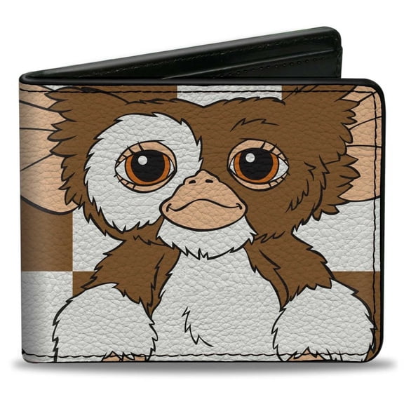 Warner Bros. Horror Movies Wallet, Bifold, The Gremlins Gizmo Pose Checker Brown White, Vegan Leather