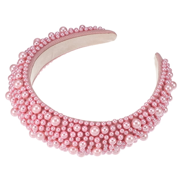 Diadema acolchada con perlas de imitación, diadema de ala ancha con esponja, diadema para mujer, rosa