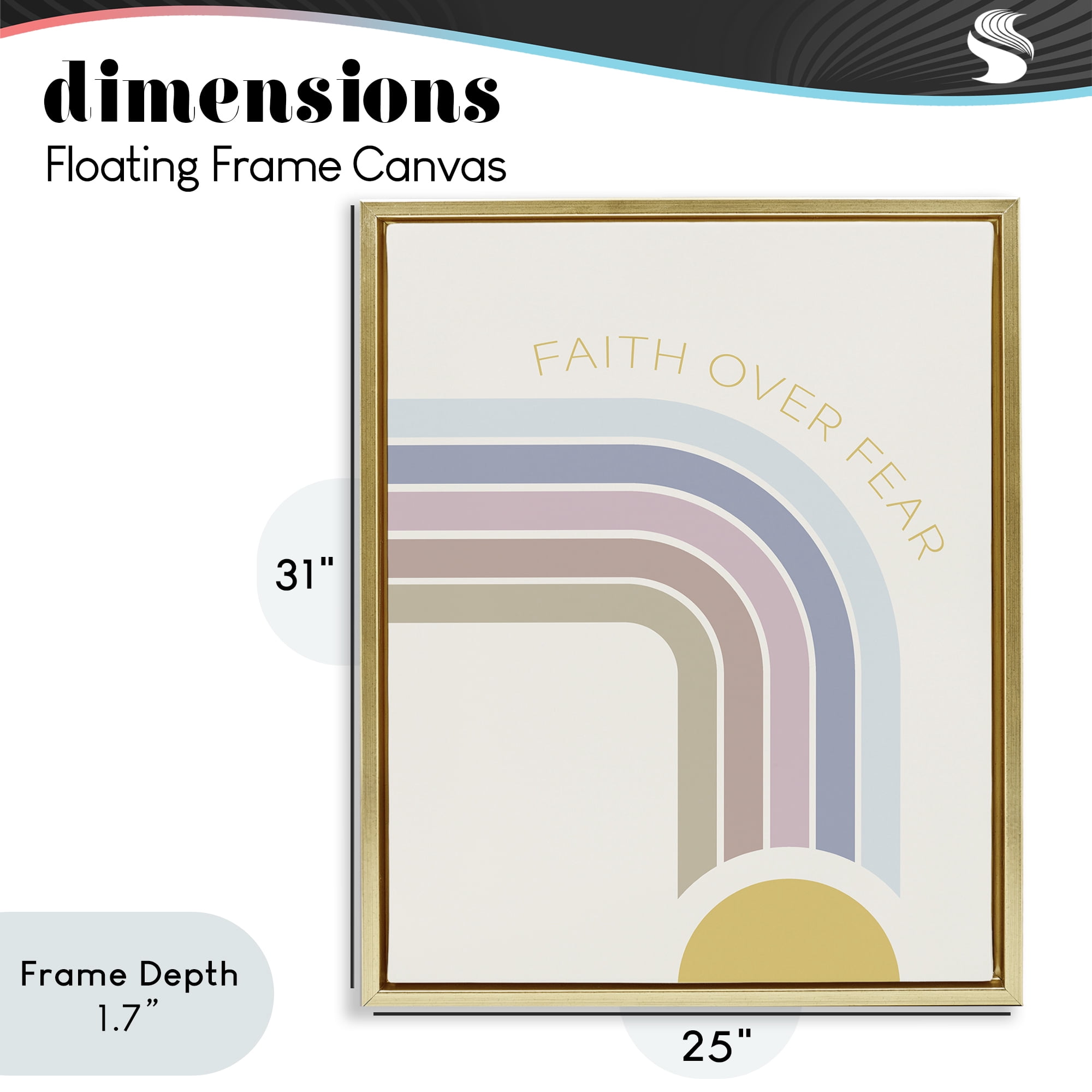 Stupell Industries Faith Over Fear Rainbow Gold Framed Floater Canvas Wall Art, design by SD Graphics Studio
