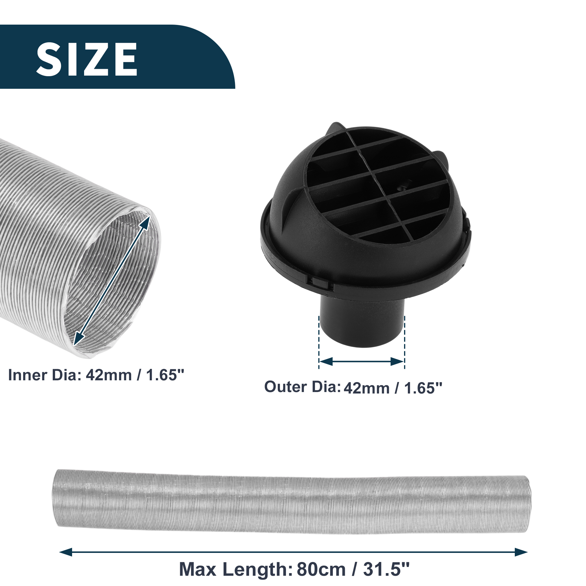 Unique Bargains 42mm Dia 80cm Car Heater Duct Kit Car Heater Duct Pipe Hose Set for Diesel Heater Silver Tone