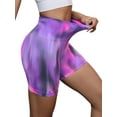 thumbnail image 4 of INSPIRE CHIC Women's High Waist Tie Dye Biker Shorts Tummy Control Workout Running Thigh Slimmer L Purple Pink, 4 of 5