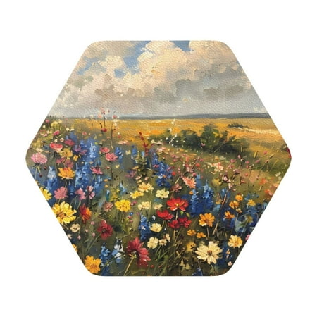 

Pofeuu Vibrant Wildflower Meadow Print Leather Coasters Set of 6 Round Cups Mugs Mat Pad for Home Kitchen Heat Resistant Drink Coasters Hexagon