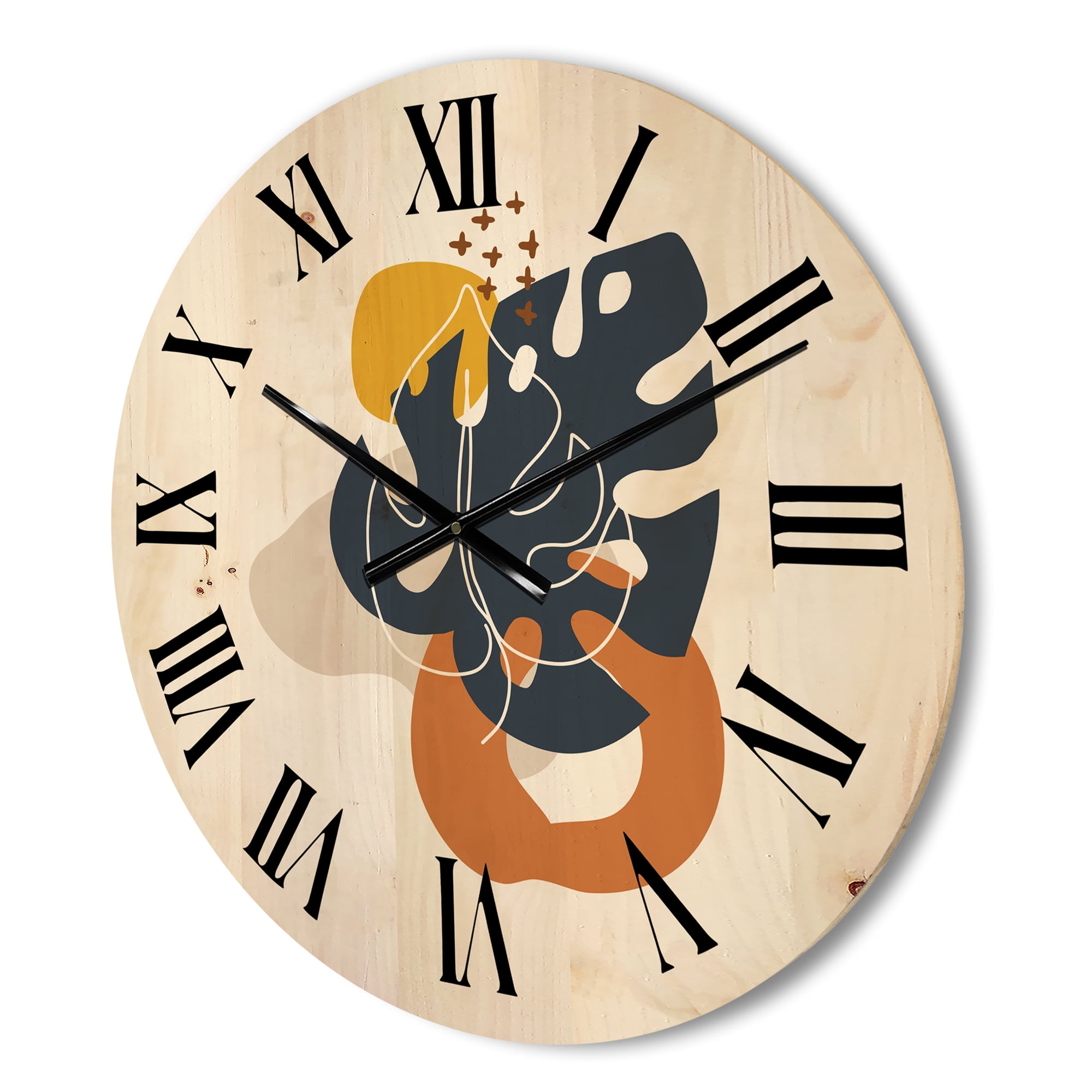 Designart 'Abstract Minimal Shapes Under Flowers IX' Modern Wood Wall Clock