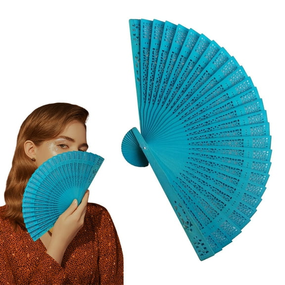 Clearance! Colorful Floral Wooden Hand Fan Candy Colored Folding Fan with Intricate Carved Patterns Vintage Summer Accessory
