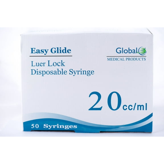 20CC Sterile Syringe Only with Luer Lock Tip - 50 Syringes Without a Needle by Easy Glide - Great for Medicine, Feeding Tubes, and Home Care