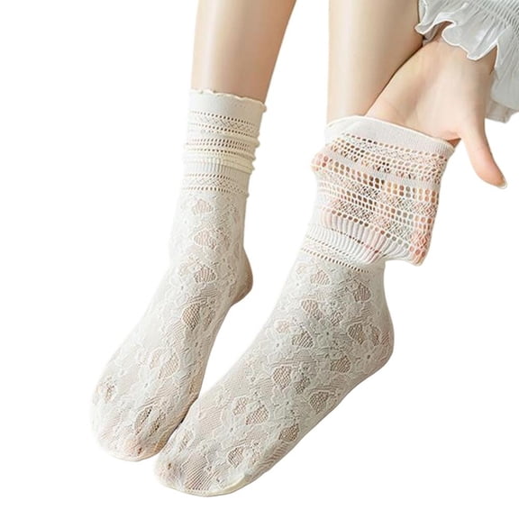Womens Lace Ankle Socks - Breathable Hollow-Out Mesh Trim Low Cut Socks for Girls, Summer Casual Loafer & Sandal Footwear