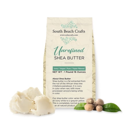 South Beach Crafts 100% Raw Unrefined Shea Butter African Grade A 1 Pound (16 oz) for Shea Creams, Soap Making, Skin, Hair and More (1 Pound)