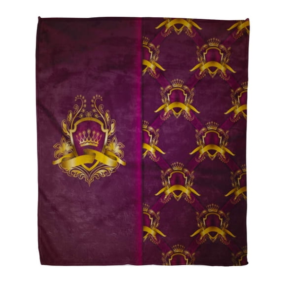 SIDONKU Flannel Throw Blanket Elegant Gold Shield Crown Filigree on Ornate Purple Luxury Soft for Bed Sofa and Couch 58x80 Inches