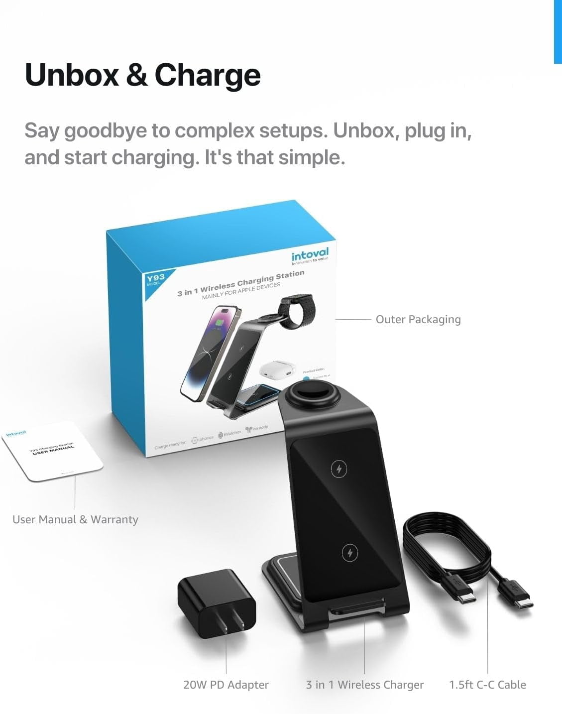 Mobii 3 in 1 Wireless Charger for iPhone 16 15 14 13 12 11 X Pro Max, Wireless Charger for Apple Watch 10 Ultra 3 SE 9 8 7 6 5 4 3 2 and Wireless Charger for AirPods 4 Pro Pro 2 3(Silver)