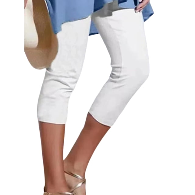 Sexy Dance Women's High Waisted Slim Leg Capri Yoga Pants, Solid Color, White, 3XL