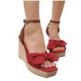 thumbnail image 4 of Narveanno Womens Wedge Platform Sandals Cute Bowknot Open Toe Espadrille High Heels Buckle Ankle Strap Summer Shoes Red 8.5, 4 of 7