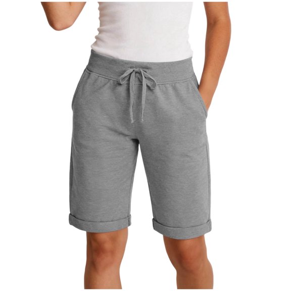 XPMWRP Women's Drawstring Elastic Waist Cuffed Hem Knit Casual Bermuda Shorts Loose Summer Daily Wear Relaxed Fit Short Pants Gray XXL