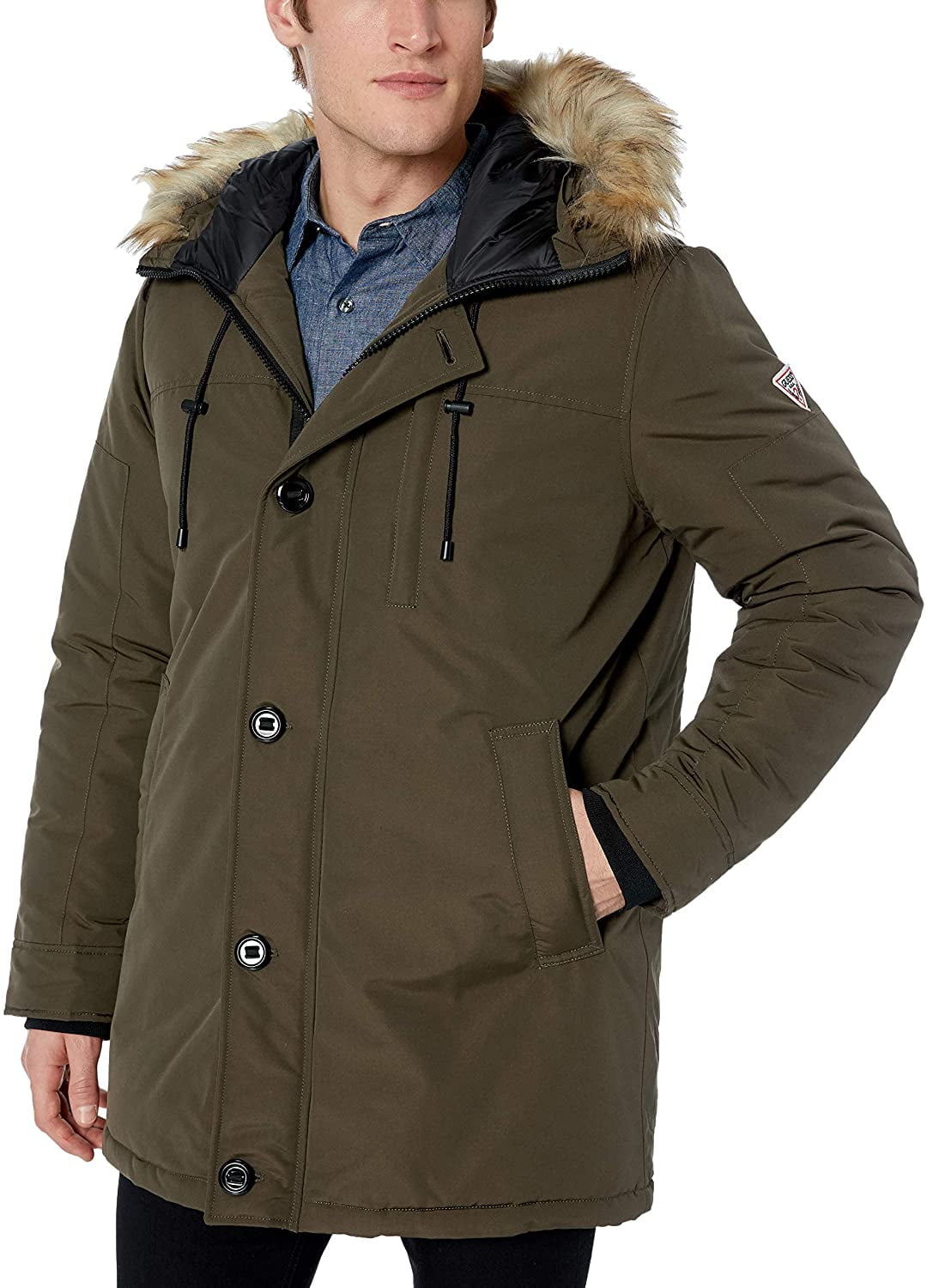 Guess Men's Heavy Weight Parka Jacket, Olive, Extra Extra Large