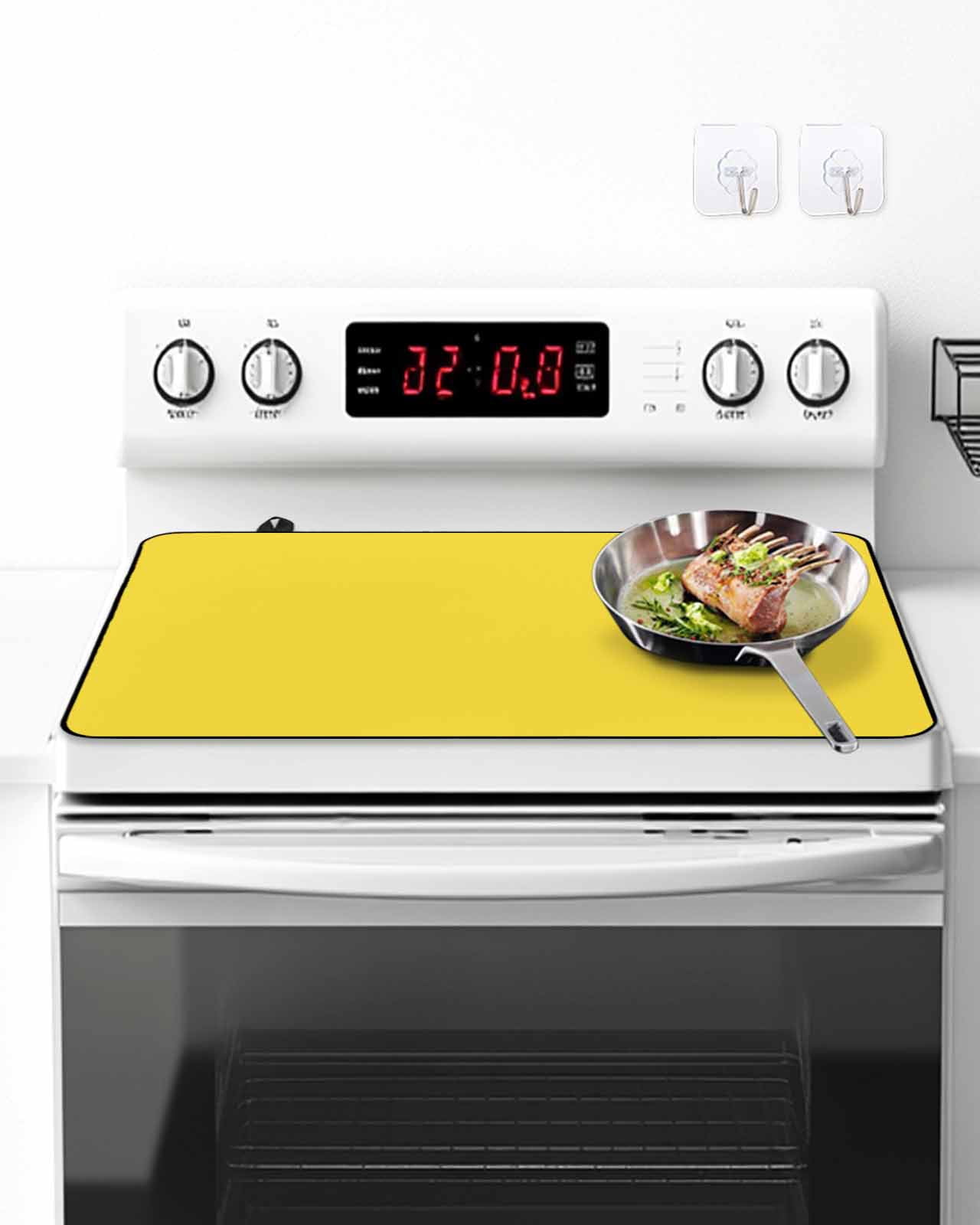 Stove Top Covers for Electric Stove, Yellow Glass Stovetop Cover Protector, Pure Yellow Induction Cooktop Protector Oven Mat for Kitchen Countertop 28.5"x20.5"