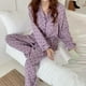 thumbnail image 5 of Pijama morado con botones para mujer para primavera/otoño, corte holgado y suave, talla M, manga larga, estampado de corazones, 5 of 8