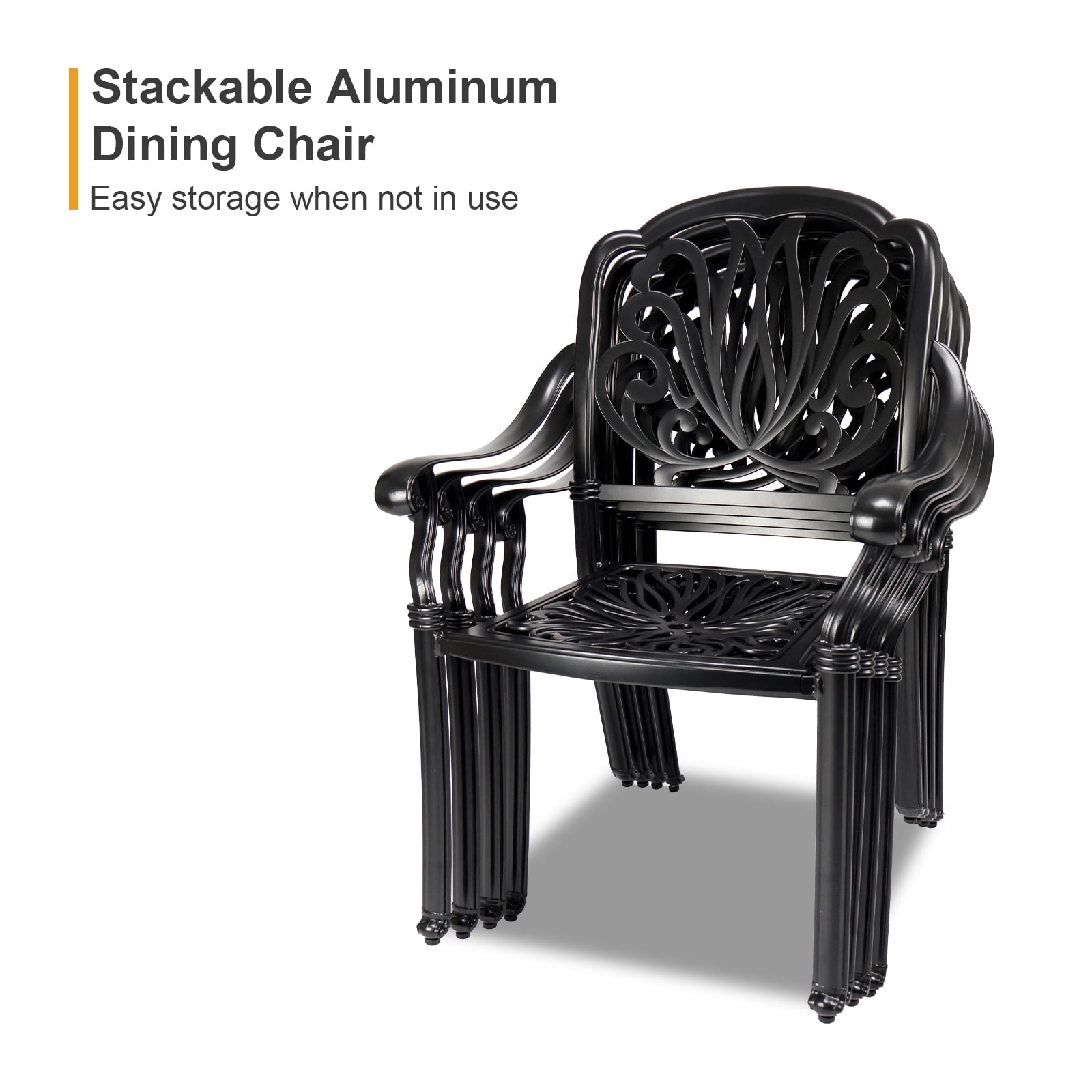 PATIO-IN 2 Piece Cast Aluminum Patio Dining Chairs, Stackable Outdoor Dining Chairs with Armrests, Outdoor Bistro Chairs for Balcony, Backyard, Garden, Black