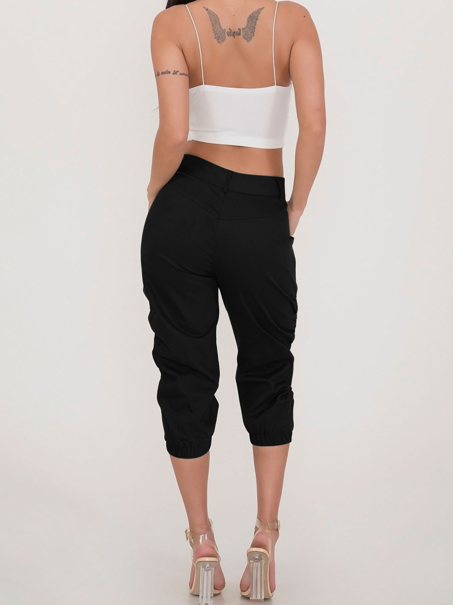 Women's Capri Trousers / Cropped Pants - High Rise, Elasticated Waist, Three-Quarter Length - Sizes 30 To 40