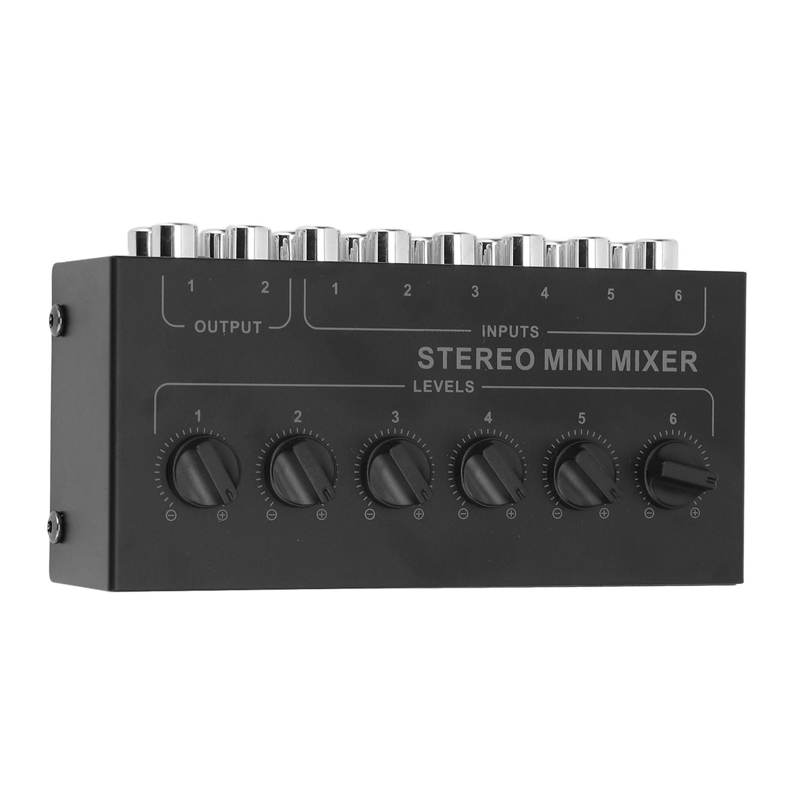 NFTIGB Mini Stereo Mixer 6 Channel Independent Volume Control Portable Passive Audio Mixer for PC CD Laptop Desktop Studio Recording, Ultra-Compact Low Noise Mixing Console Hub, Black