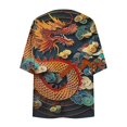 thumbnail image 5 of miqiqism Womens Lightweight Cardigan Trendy Cozy Loose fit Dragon Printed Kimono Cover up Lightweight Blouses Juniors Fashion Open Front Pleated Cardigans,R#02_Red,Medium, 5 of 5
