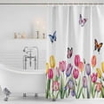 thumbnail image 2 of Tulips Spring Floral Shower Curtain Set - 72" x 78" Washable Bathtub Curtain with 12 Hooks, Pastoral Flowers Butterfly Farmhouse Waterproof Fabric Stall Shower Curtains for Bathroom/Bathtub Décor, 2 of 6