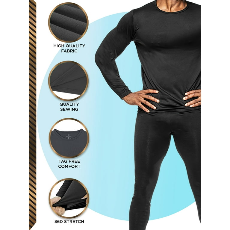 Body Glove Men's Thermal Underwear Base Layer Top & Long Johns Bottom,  Fleece Lined Winter Cold Inner Wear, 2 Pack/Black/M 