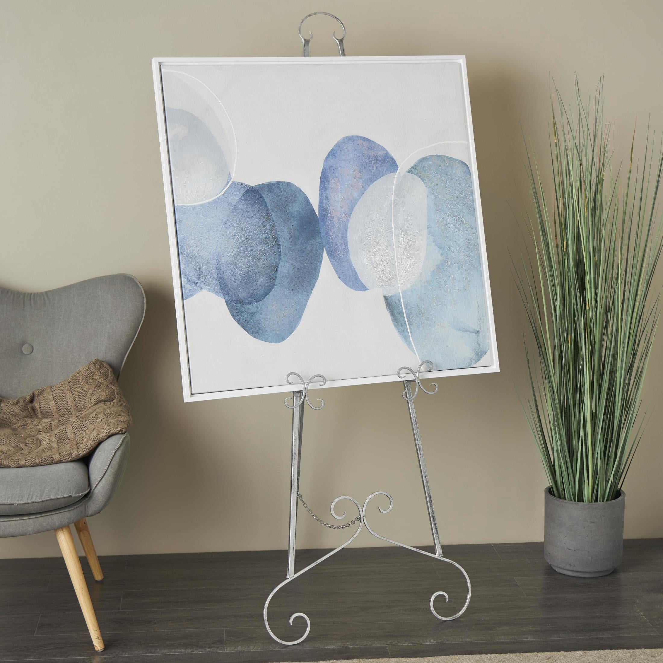 DecMode 25" x 70" Silver Metal Tall Adjustable Floor 3 Tier Scroll Easel, 1-Piece
