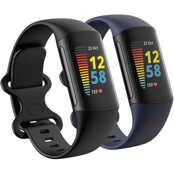 MYKOMI 2 Pack Waterproof Bands Compatible with Fitbit Charge 5 / Fitbit Charge 6 for Women Men, Classic Soft Sports Replacement Wristbands for Women Men