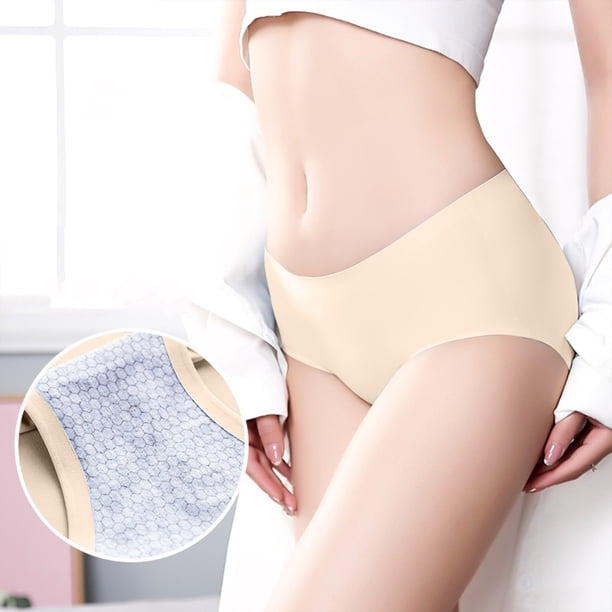Puntoco Ropa interior para mujer, calzoncillos de seda de hielo para mujer, sin dejar rastro, cintura media, panal grande, ropa interior para mujer
